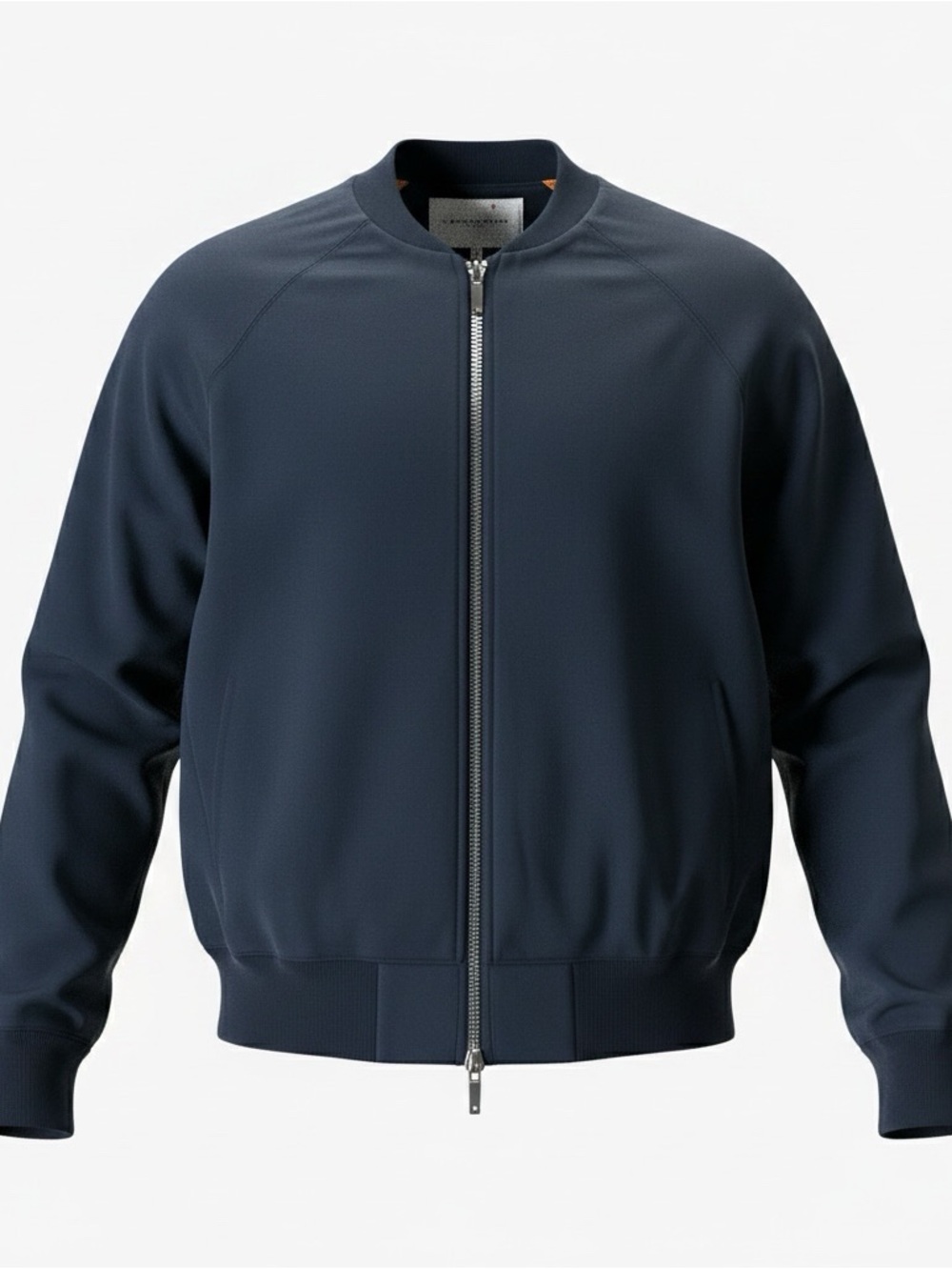 Lafayette 148 Navy Blue Knit Bomber Jacket Size Medium Quiet Luxury Minimalist
